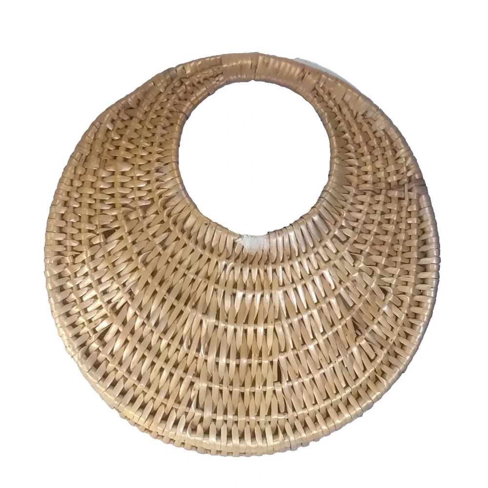 Rattan Wicker Half Moon Basket Hanging Plant Storage Light Tan